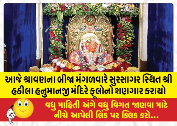 MailVadodara.com - Today-on-the-second-Tuesday-of-Shravan-Shri-Hathila-Hanumanji-temple-in-Sursagar-was-decorated-with-flowers