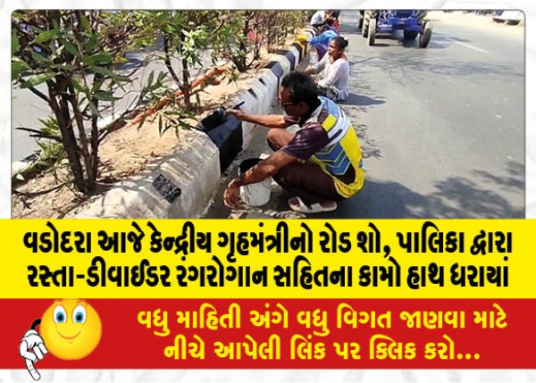 વડોદરા આજે કેન્દ્રીય ગૃહમંત્રીનો રોડ શો, પાલિકા દ્વારા રસ્તા-ડીવાઈડર રંગરોગાન સહિતના કામો હાથ ધરાયાં