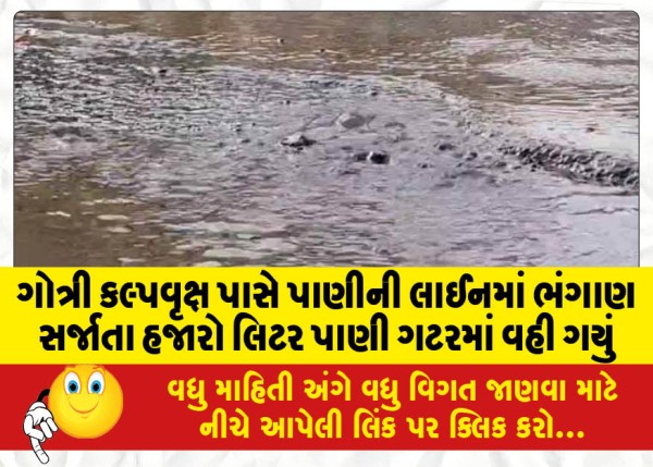 MailVadodara.com - Thousands-of-liters-of-water-flowed-into-the-drain-when-a-water-line-broke-near-Gotri-Kalpavriksha