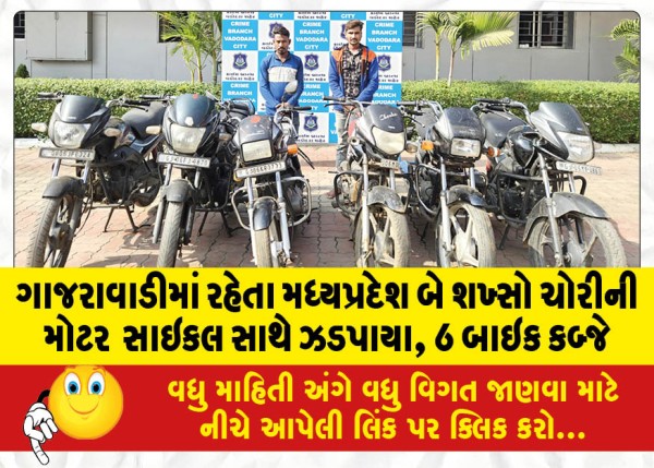 MailVadodara.com - Madhya-Pradesh-Two-persons-living-in-Gharrawadi-caught-with-stolen-motorcycle-6-bikes-seized