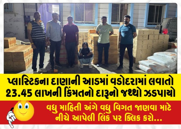 MailVadodara.com - Liquor-worth-Rs-23-45-lakhs-seized-in-Vadodara-under-the-guise-of-plastic-grains