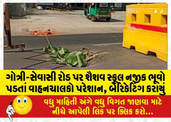 MailVadodara.com - Motorists-are-disturbed-by-landslide-near-Shaishav-School-on-Gotri-Sevasi-road-barricading-done