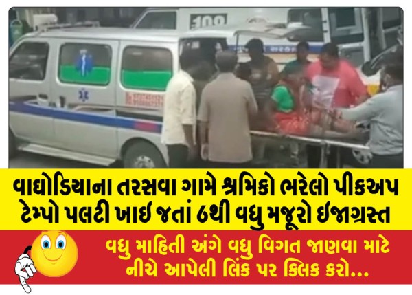 MailVadodara.com - More-than-6-laborers-injured-as-pickup-tempo-full-of-laborers-overturns-in-Tarsawa-village-of-Waghodia