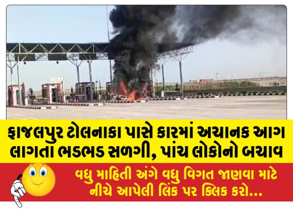 MailVadodara.com - A-car-suddenly-caught-fire-near-Fazlpur-Toll-Plaza-causing-a-huge-fire-five-people-were-rescued