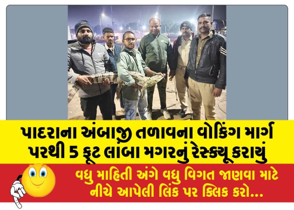 MailVadodara.com - 5-foot-long-crocodile-rescued-from-the-walking-path-of-Ambaji-Lake-in-Padra