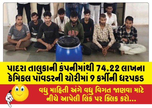 MailVadodara.com - 9-employees-arrested-for-stealing-chemical-powder-worth-Rs-74-22-lakh-from-a-company-in-Padra-taluka