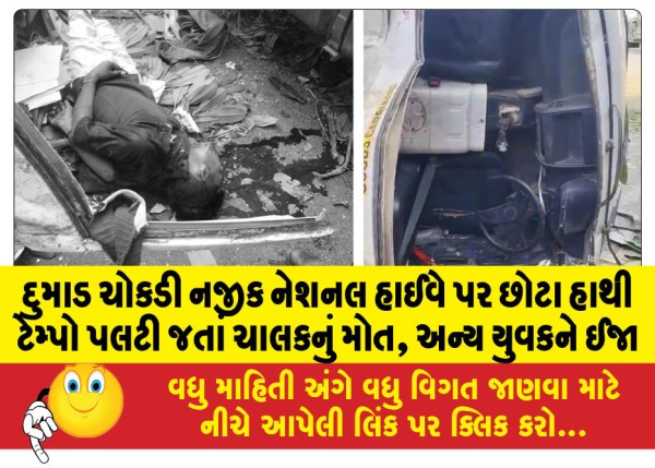 MailVadodara.com - Driver-dies-another-youth-injured-as-Chhota-Hathi-tempo-overturns-on-National-Highway-near-Dumad-Chowkdi
