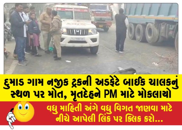 MailVadodara.com - Biker-dies-on-the-spot-after-being-hit-by-truck-near-Dumad-village-body-sent-for-PM