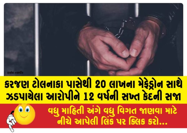 MailVadodara.com - Accused-caught-with-mephedrone-worth-Rs-20-lakhs-from-Karjan-toll-plaza-sentenced-to-12-years-rigorous-imprisonment