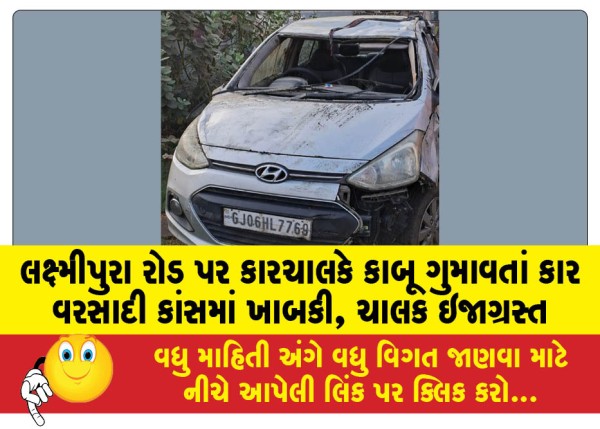 MailVadodara.com - Driver-loses-control-of-car-on-Laxmipura-Road-car-falls-into-rain-gutter-driver-injured
