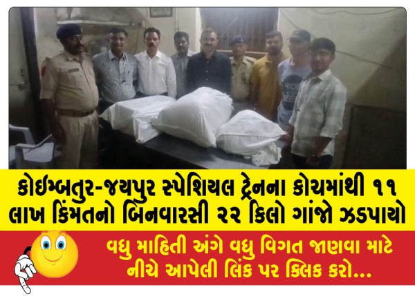 MailVadodara.com - 22-kg-of-unlicensed-marijuana-worth-Rs-11-lakh-seized-from-coach-of-Coimbatore-Jaipur-special-train