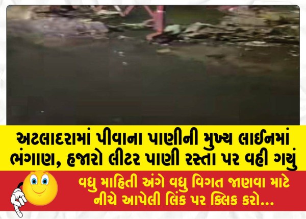MailVadodara.com - A-rupture-in-the-main-drinking-water-line-in-Atladara-thousands-of-liters-of-water-flowed-onto-the-road