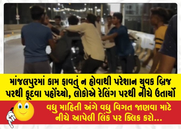 માંજલપુરમાં કામ ફાવતું ન હોવાથી પરેશાન યુવક બ્રિજ પરથી કૂદવા પહોંચ્યો, લોકોએ રેલિંગ પરથી નીચે ઉતાર્યો