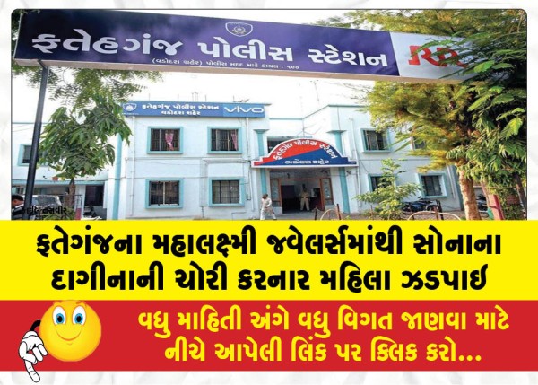 ફતેગંજના મહાલક્ષ્મી જ્વેલર્સમાંથી સોનાના દાગીનાની ચોરી કરનાર મહિલા ઝડપાઇ