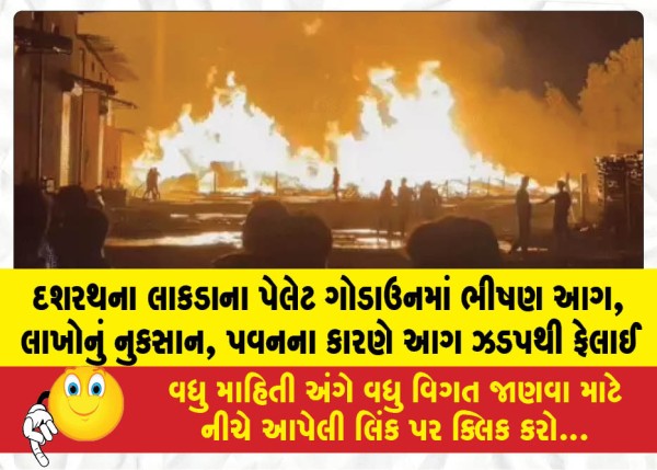 દશરથના લાકડાના પેલેટ ગોડાઉનમાં ભીષણ આગ, લાખોનું નુકસાન, પવનના કારણે આગ ઝડપથી ફેલાઈ