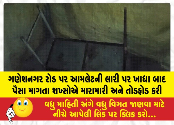 ગણેશનગર રોડ પર આમલેટની લારી પર ખાધા બાદ પૈસા માગતા શખ્સોએ મારામારી અને તોડફોડ કરી