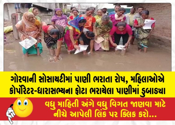 ગોરવાની સોસાયટીમાં પાણી ભરાતા રોષ, મહિલાઓએ કોર્પોરેટર-ધારાસભ્યના ફોટા ભરાયેલા પાણીમાં ડુબાડ્યા