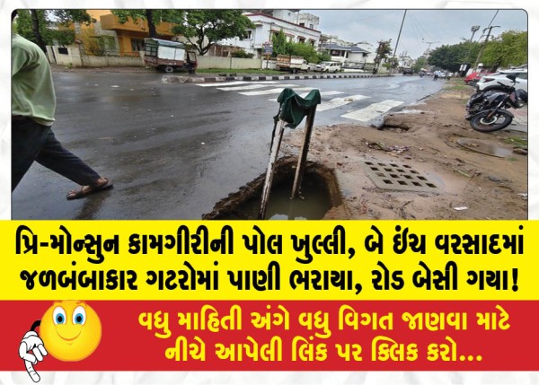 પ્રિ-મોન્સુન કામગીરીની પોલ ખુલ્લી, બે ઇંચ વરસાદમાં જળબંબાકાર ગટરોમાં પાણી ભરાયા, રોડ બેસી ગયા!