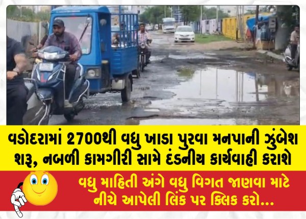 MailVadodara.com - Vadodara-Municipal-Corporation-launches-drive-to-fill-over-2700-potholes-penal-action-to-be-taken-against-poor-workmanship