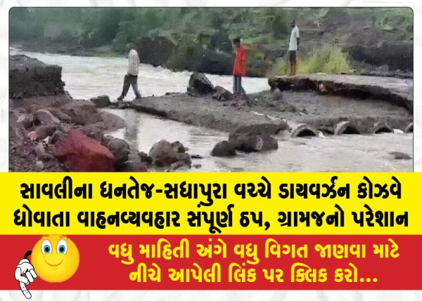 MailVadodara.com - Traffic-comes-to-a-complete-halt-after-a-diversion-causeway-between-Dhantej-and-Sadhapura-in-Savli-gets-washed-away-villagers-face-inconvenience