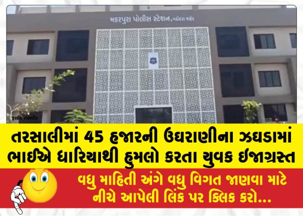 તરસાલીમાં 45 હજારની ઉઘરાણીના ઝઘડામાં ભાઈએ ધારિયાથી હુમલો કરતા યુવક ઇજાગ્રસ્ત