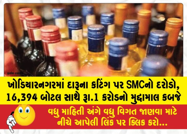ખોડિયારનગરમાં દારૂના કટિંગ પર SMCનો દરોડો, 16,394 બોટલ સાથે રૂા.1 કરોડનો મુદ્દામાલ કબજે