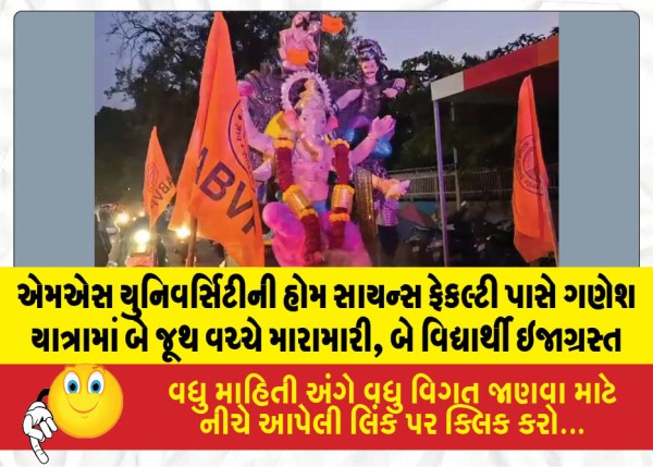 એમએસ યુનિવર્સિટીની હોમ સાયન્સ ફેકલ્ટી પાસે ગણેશ યાત્રામાં બે જૂથ વચ્ચે મારામારી, બે વિદ્યાર્થી ઇજાગ્રસ્ત