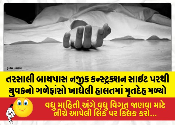 તરસાલી બાયપાસ નજીક કન્સ્ટ્રક્શન સાઇટ પરથી યુવકનો ગળેફાંસો ખાધેલી હાલતમાં મૃતદેહ મળ્યો