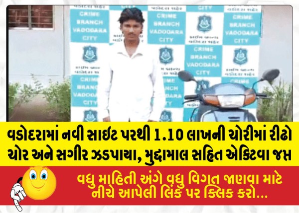 વડોદરામાં નવી સાઇટ પરથી 1.10 લાખની ચોરીમાં રીઢો ચોર અને સગીર ઝડપાયા, મુદ્દામાલ સહિત એક્ટિવા જપ્ત