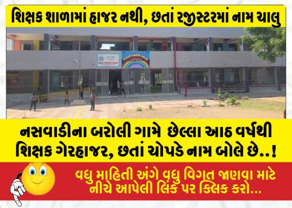 નસવાડીના બરોલી ગામે છેલ્લા આઠ વર્ષથી શિક્ષક ગેરહાજર, છતાં ચોપડે નામ બોલે છે..!