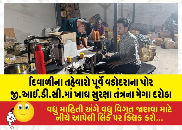 દિવાળીના તહેવારો પૂર્વે વડોદરાના પોર જી.આઈ.ડી.સી.માં ખાદ્ય સુરક્ષા તંત્રના મેગા દરોડા