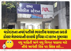 વડોદરાના નવદપતીએ ભારતીય ચલણના બદલે ડોલર મેળવવાની લાલચે રૂપિયા 43 લાખ ગુમાવ્યા