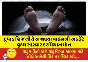 દુમાડ બ્રિજ નીચે અજાણ્યા વાહનની અડફેટે વૃધ્ધ સારવાર દરમિયાન મોત