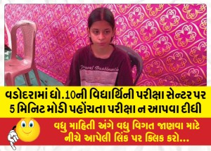 વડોદરામાં ધો.10ની વિદ્યાર્થિની પરીક્ષા સેન્ટર પર 5 મિનિટ મોડી પહોંચતા પરીક્ષા ન આપવા દીધી