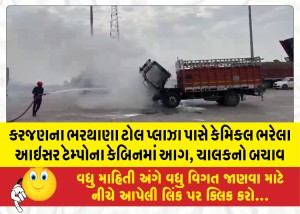 કરજણના ભરથાણા ટોલ પ્લાઝા પાસે કેમિકલ ભરેલા આઇસર ટેમ્પોના કેબિનમાં આગ, ચાલકનો બચાવ