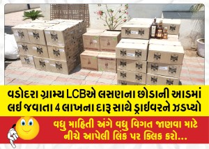 વડોદરા ગ્રામ્ય LCBએ લસણના છોડાની આડમાં લઇ જવાતા 4 લાખના દારૂ સાથે ડ્રાઇવરને ઝડપ્યો
