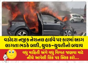 વડોદરા નજીક નેશનલ હાઇવે પર કારમાં આગ લાગતા ભડકે બળી, યુવક-યુવતીનો બચાવ