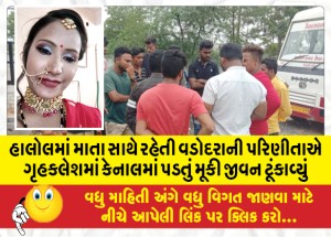 હાલોલમાં માતા સાથે રહેતી વડોદરાની પરિણીતાએ ગૃહકલેશમાં કેનાલમાં પડતું મૂકી જીવન ટૂંકાવ્યું