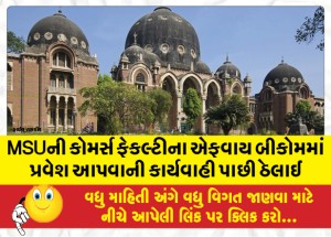 MSUની કોમર્સ ફેકલ્ટીના એફવાય બીકોમમાં પ્રવેશ આપવાની કાર્યવાહી પાછી ઠેલાઈ