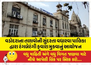 વડોદરાના તળાવોની સુંદરતા વધારવા પાલિકા દ્વારા રંગબેરંગી ફુવારા મુકવાનું આયોજન