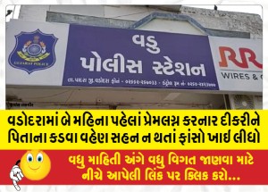 વડોદરામાં બે મહિના પહેલાં પ્રેમલગ્ન કરનાર દીકરીને પિતાના કડવા વહેણ સહન ન થતાં ફાંસો ખાઇ લીધો
