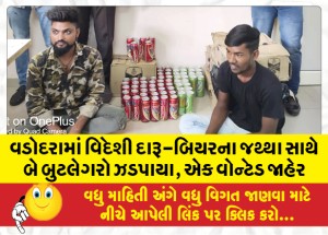 વડોદરામાં વિદેશી દારૂ-બિયરના જથ્થા સાથે બે બુટલેગરો ઝડપાયા, એક વોન્ટેડ જાહેર