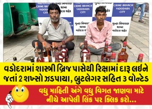 વડોદરામાં શાસ્ત્રી બ્રિજ પાસેથી રિક્ષામાં દારૂ લઇને જતાં 2 શખ્સો ઝડપાયા, બુટલેગર સહિત ૩ વોન્ટેડ