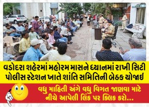 વડોદરા શહેરમાં મહોરમ માસને ધ્યાનમાં રાખી સિટી પોલીસ સ્ટેશન ખાતે શાંતિ સમિતિની બેઠક યોજાઇ