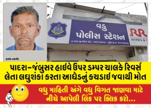 પાદરા-જંબુસર હાઇવે ઉપર ડમ્પર ચાલકે રિવર્સ લેતા લઘુશંકા કરતા આધેડનું કચડાઇ જવાથી મોત