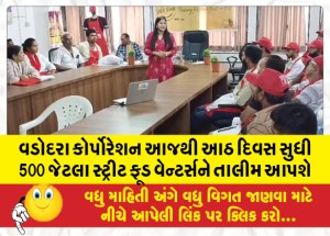 વડોદરા કોર્પોરેશન આજથી આઠ દિવસ સુધી 500 જેટલા સ્ટ્રીટ ફૂડ વેન્ટર્સને તાલીમ આપશે