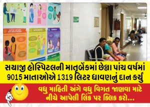 સયાજી હોસ્પિટલની માતૃબેંકમાં છેલ્લા પાંચ વર્ષમાં 9015 માતાઓએ 1319 લિટર ધાવણનું દાન કર્યું