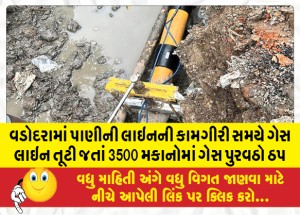 વડોદરામાં પાણીની લાઇનની કામગીરી સમયે ગેસ લાઇન તૂટી જતાં 3500 મકાનોમાં ગેસ પુરવઠો ઠપ