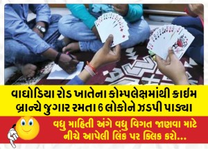 વાઘોડિયા રોડ ખાતેના કોમ્પલેક્ષમાંથી ક્રાઇમ બ્રાન્ચે જુગાર રમતા 6 લોકોને ઝડપી પાડ્યા