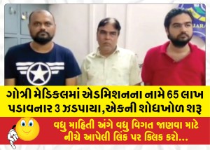 ગોત્રી મેડિકલમાં એડમિશનના નામે 65 લાખ પડાવનાર 3 ઝડપાયા,એકની શોધખોળ શરૂ